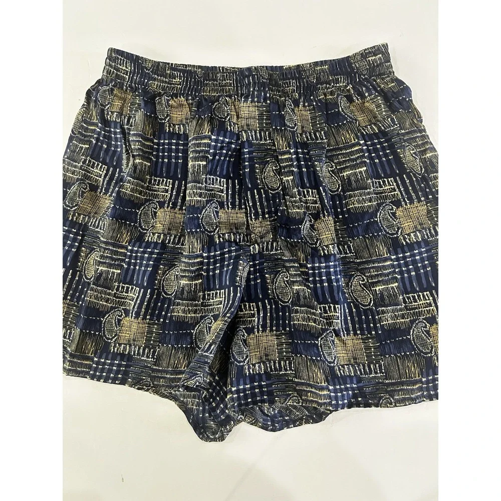 Vintage Mens 100% Silk Boxers Size S 90s Casino Pajama Boxer Shorts Blue Paisley